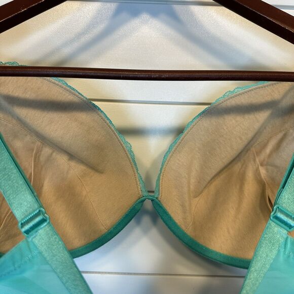 Cacique Bra 42DDD Teal Nude Lace Adjustable Straps Lane Bryant Lingerie Top - Picture 8 of 11